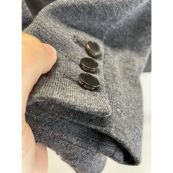 Tory Burch Gray & Black Wool Blend Blazer with Faux Leather Collar - Picture 4 of 7